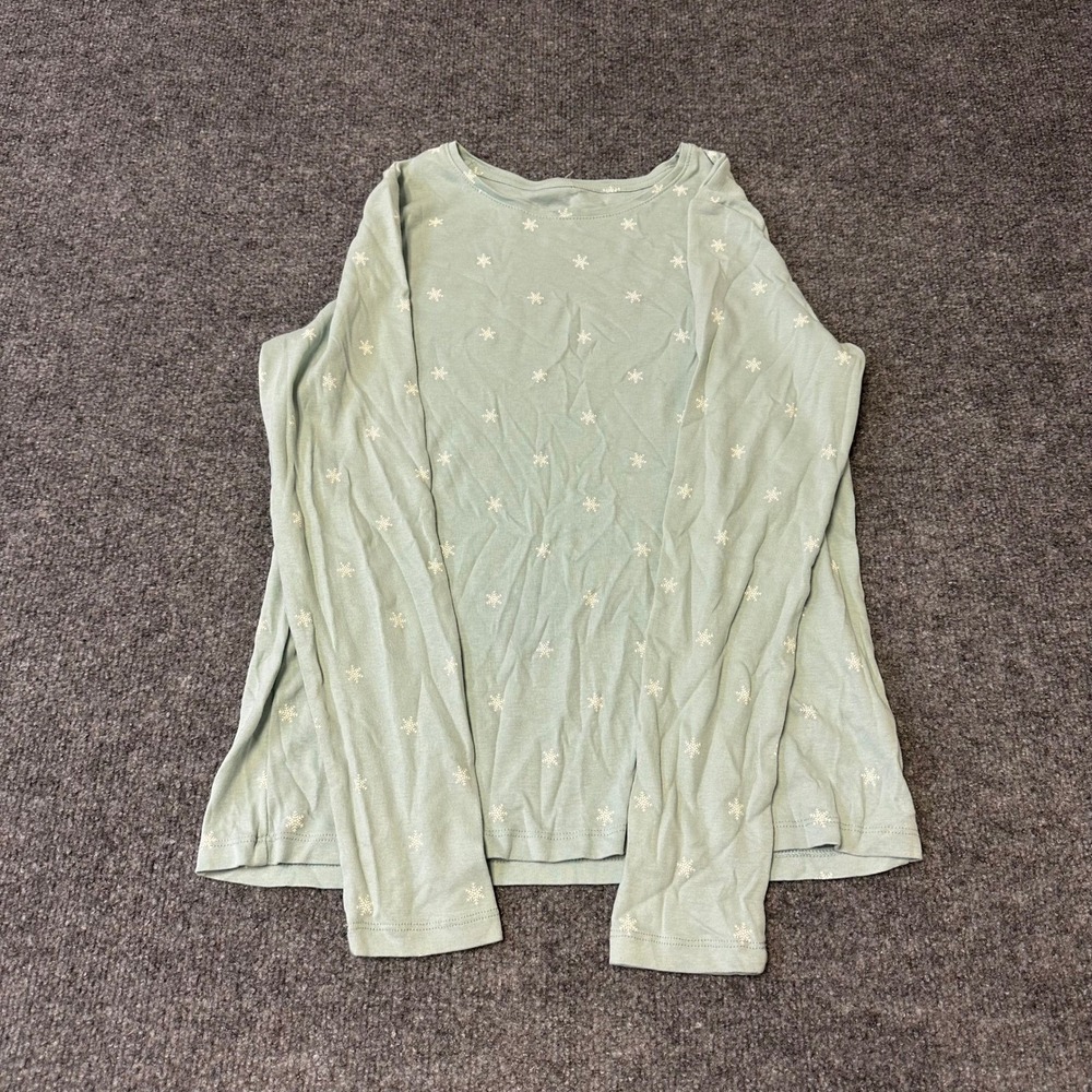 Christopher & Banks Shirt Womens Size M Green Snowflake Cotton Long Sleeve Tee